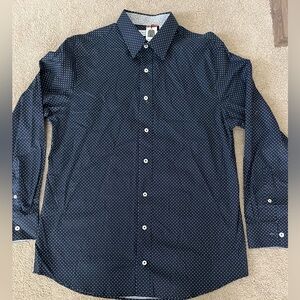 Men's Nick Graham Navy and White Polka Dotted Long Sleeve Dress Button up Shirt